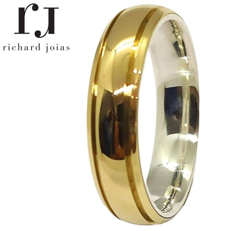 ALIANÇA DE MOEDA C/FORRO DE PRATA 6,0MM ANATÔMICA ABAULADA E 02 FRISO 0,50