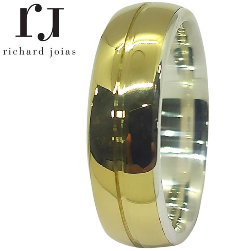 ALIANÇA DE MOEDA C/FORRO DE PRATA 7,0MM ANATÔMICA ABAULADA E 01 FRISO 0,50