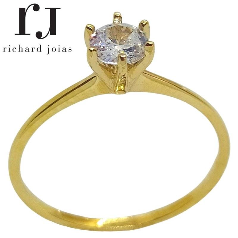 ANEL DE OURO 18KL SOLITÁRIO PEDRA 5MM PESO MÉDIO 1,9 GR