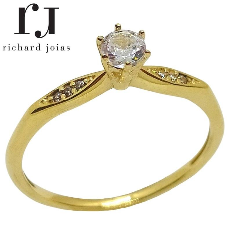 ANEL DE OURO 18KL SOLITÁRIO C/ PEDRAS PESO MÉDIO 2,2 GR