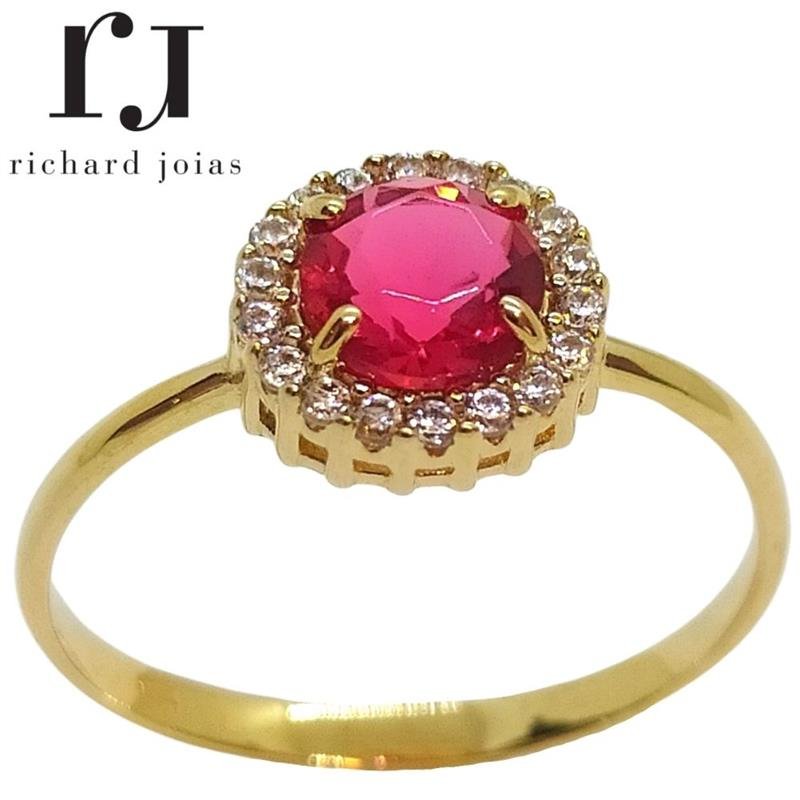 ANEL DE OURO 18KL SOLITÁRIO MUDA COR DA PEDRA CENTRAL PESO MÉDIO 2,8 GR