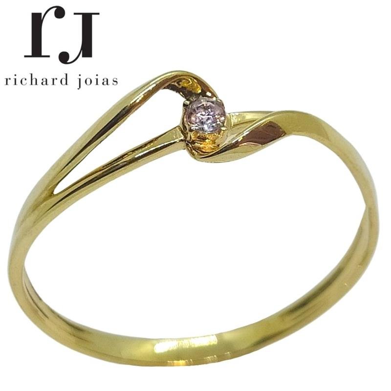 ANEL DE OURO 18KL SOLITÁRIO TORCIDO PESO MÉDIO 1,3 GR