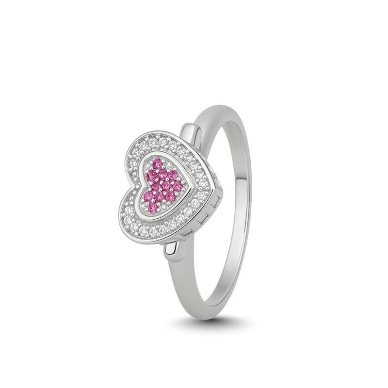 ANEL DE PRATA 925 A 950 CHUVEIRO CORAÇÃO C/ 31 PEDRAS