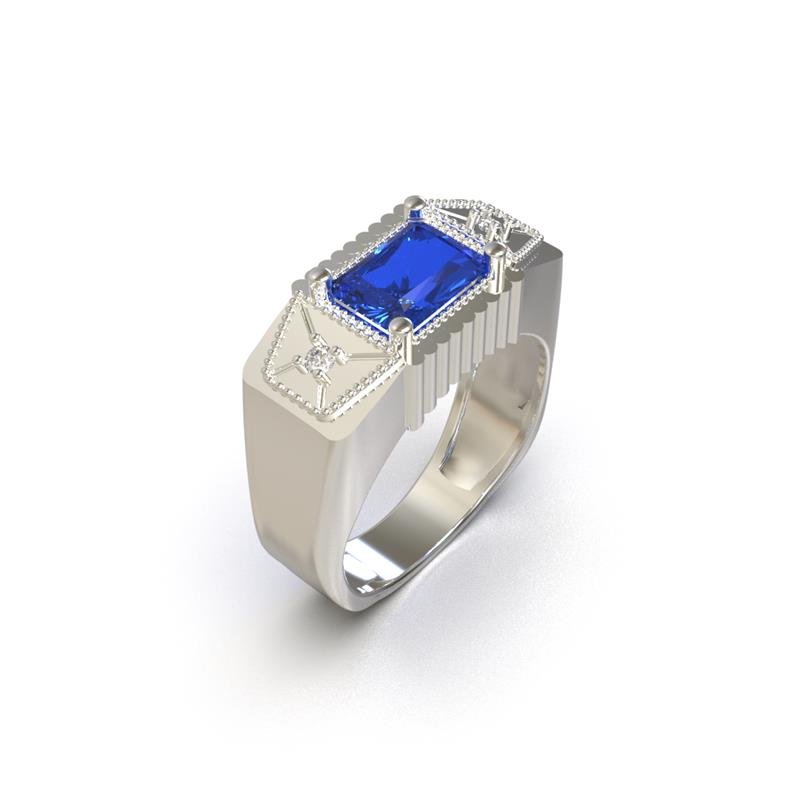 ANEL DE PRATA MASCULINO DE PEDRA CENTRAL BAGUETE 6X8