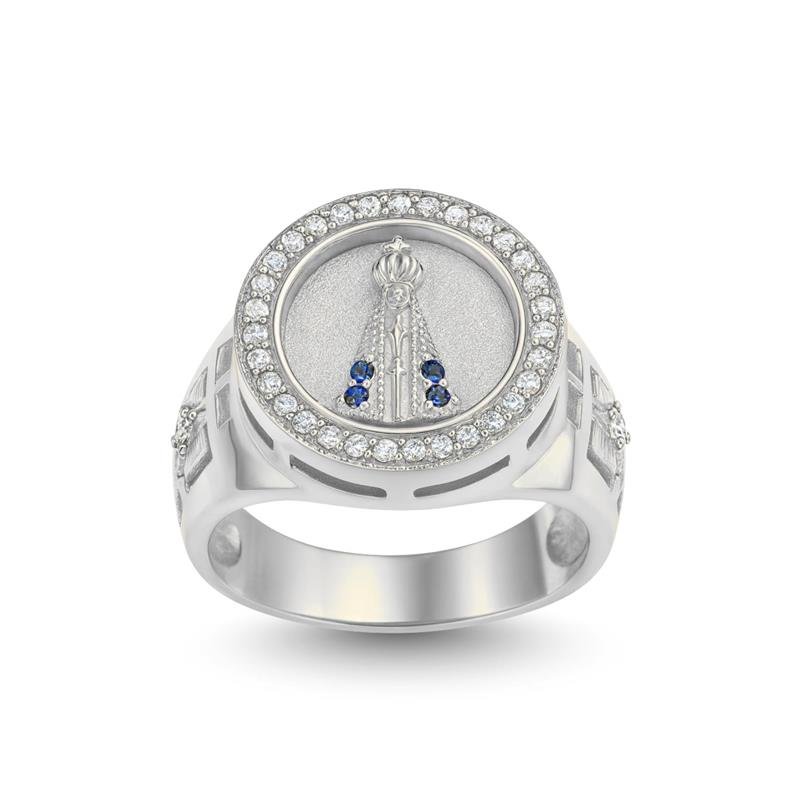 ANEL DE PRATA NOSSA SENHORA APARECIDA COM 35 PEDRAS