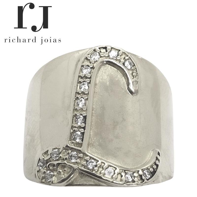 ANEL DE PRATA LETRA L C/22 PEDRAS