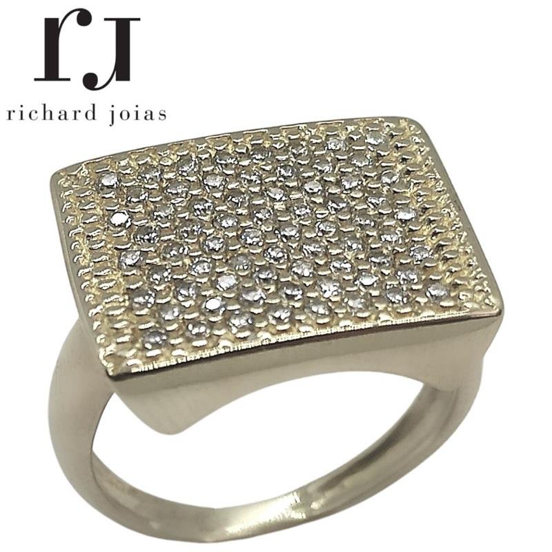 ANEL DE PRATA QUADRADO C/76 PEDRAS