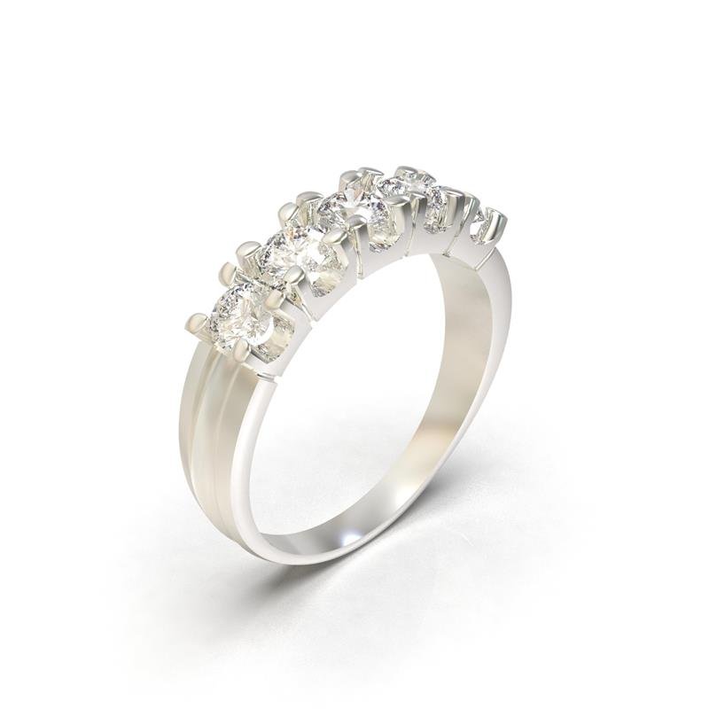 ANEL DE PRATA MEIA ALIANÇA C/05 PEDRA DE 4MM