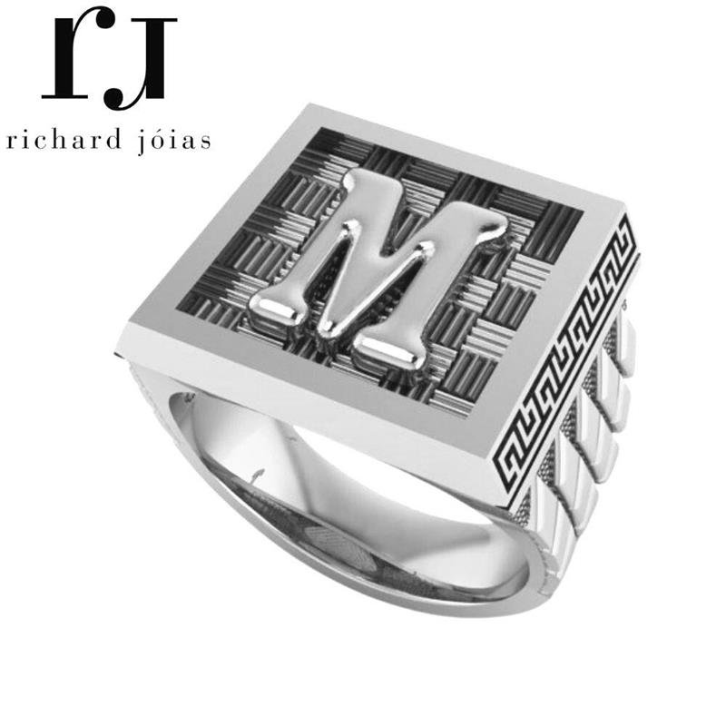 ANEL DE PRATA MASCULINO C/ LETRA