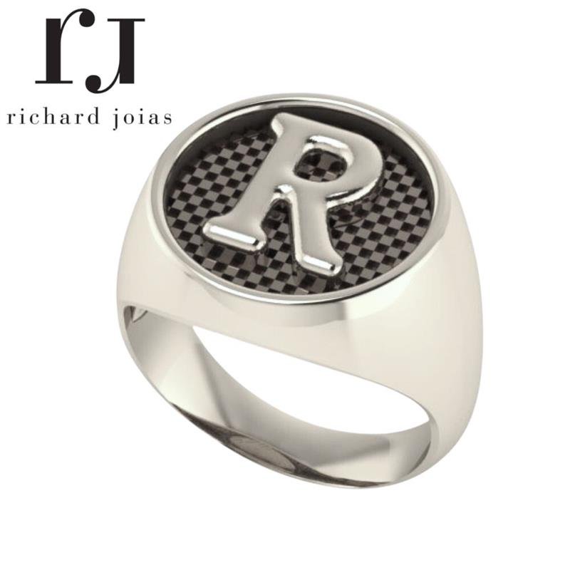 ANEL DE PRATA MASCULINO C/LETRA