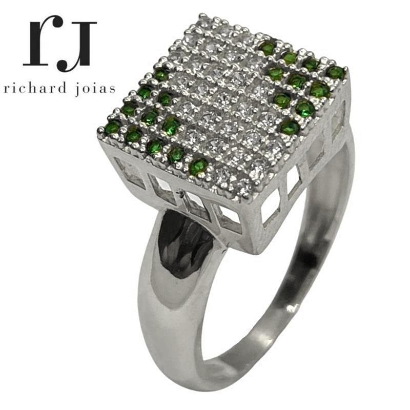 ANEL DE PRATA CHUVEIRO PEDRAS DO CENTRO CRISTAL