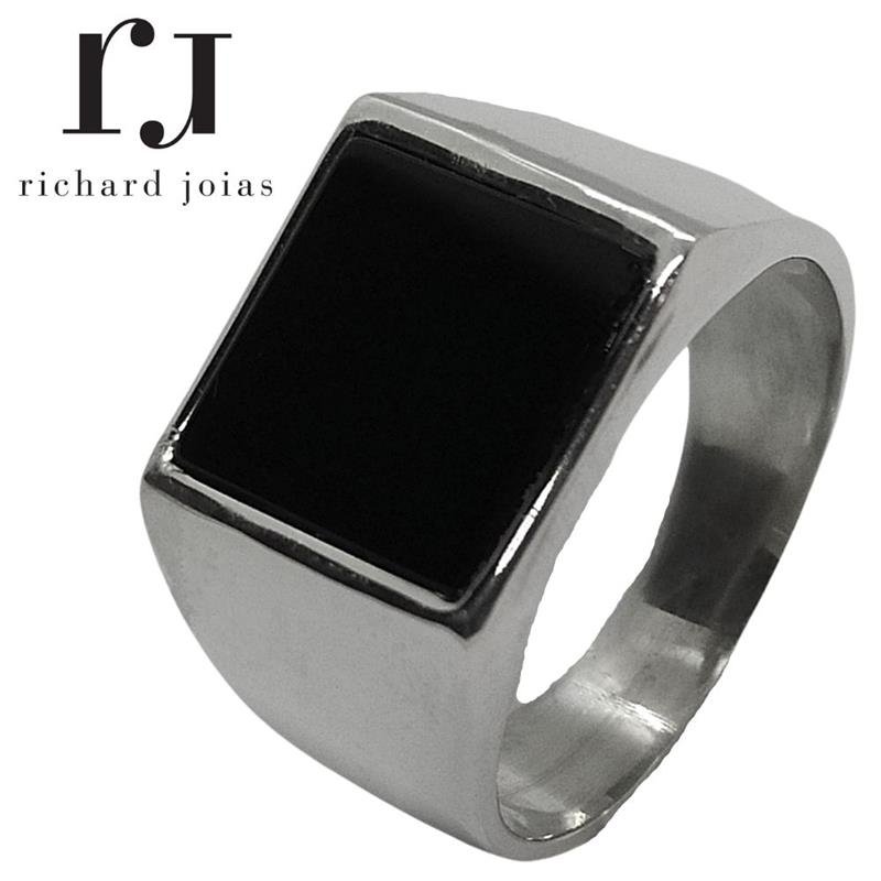 ANEL DE PRATA QUADRADO PEDRA ONIX 12 X 12 MM