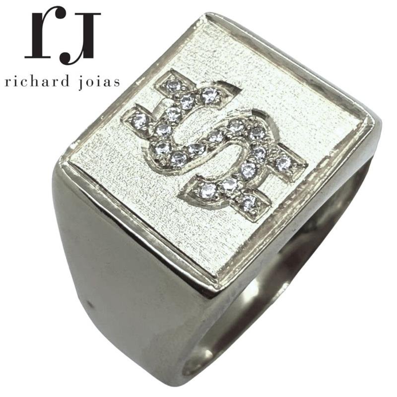 ANEL DE PRATA CIFÃO C/18 PEDRAS