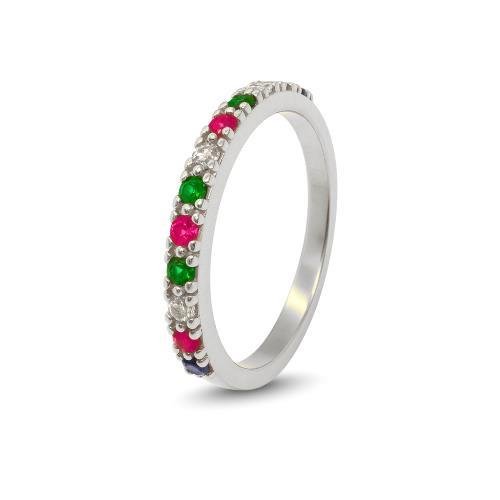 ANEL DE PRATA APARADOR DE ALIANÇAS COLORIDO C/12 PEDRAS 2MM