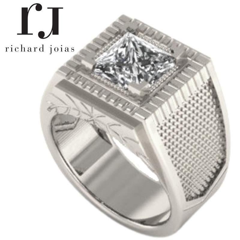 ANEL DE PRATA C/01 PEDRA CARRE 8 X 8 MM