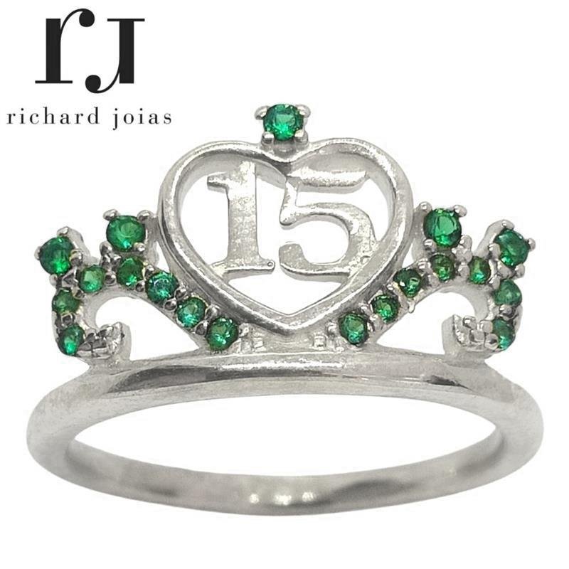 ANEL DE PRATA DEBUTANTE C/ PEDRAS DE COR UNICA