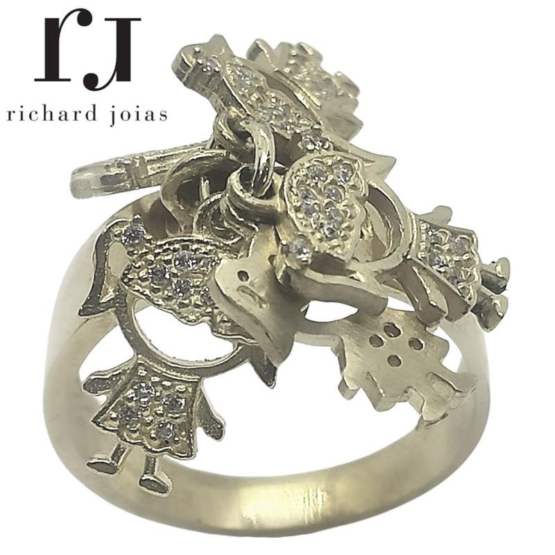 ANEL DE PRATA C/05 PINGENTES DE BONECO (MENINOS OU MENINAS)