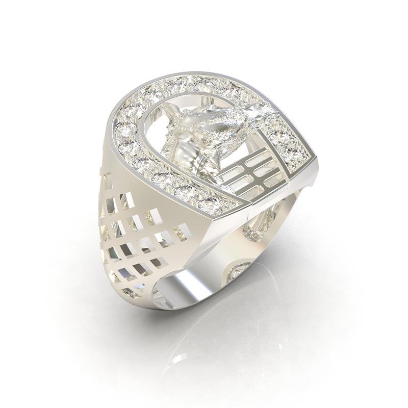 ANEL DE PRATA 925 A 950 CAVALO C/ 13 PEDRAS 2,0MM
