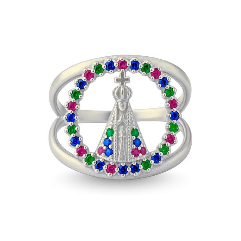 ANEL DE PRATA NOSSA SENHORA APARECIDA COLORIDO
