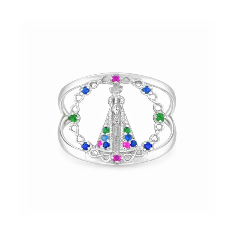 ANEL DE PRATA NOSSA SENHORA APARECIDA COLORIDO