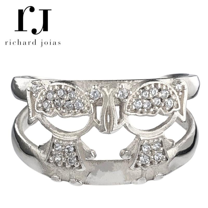 ANEL DE PRATA C/ 02 MENINAS