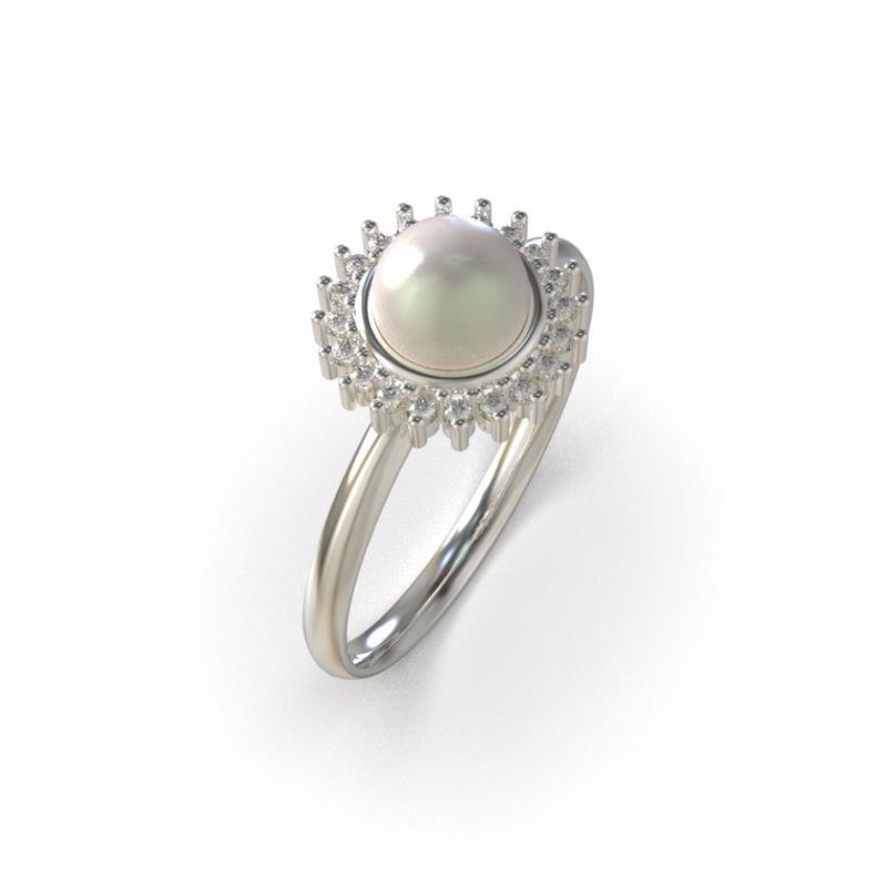 ANEL DE PRATA C/ 01 PÉROLA 6,0MM ALTERA COR DAS PEDRAS LATERAL