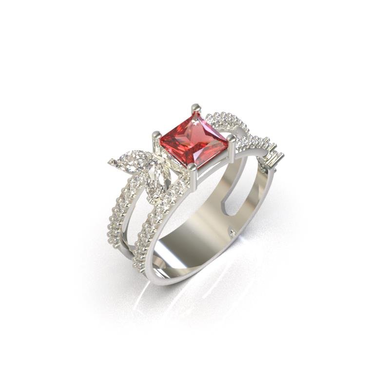 ANEL DE PRATA ALTERA COR CENTRAL CARRE 6X6