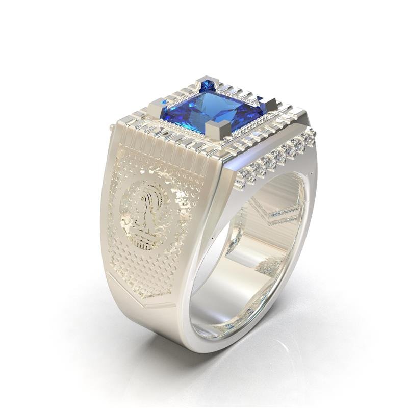 ANEL DE PRATA FORMATURA C/ EMBLEMAS E PEDRAS NA LATERAL