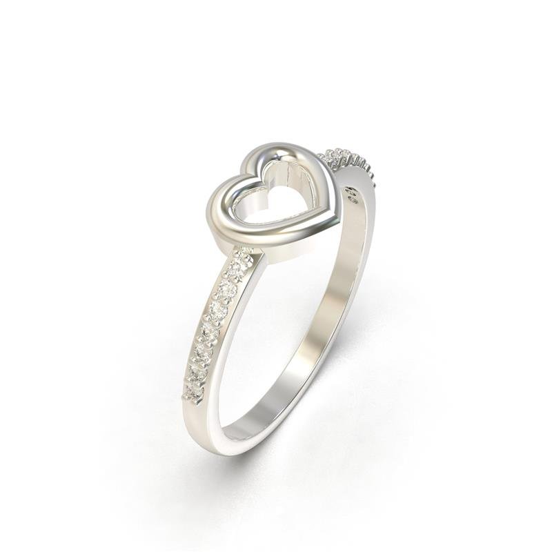 ANEL DE PRATA CORAÇÃO VAZADO COM PEDRAS NA LATERAIS