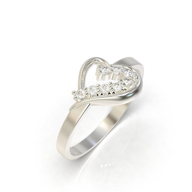 ANEL DE PRATA CORAÇÃO C/ METADE CRAVEJADO