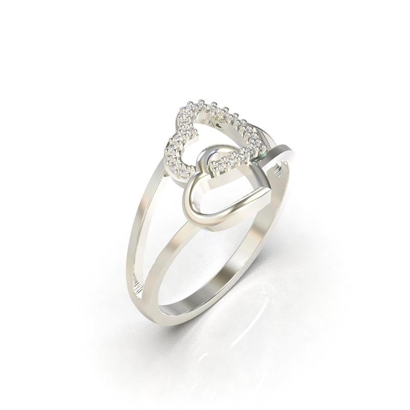 ANEL DE PRATA DOIS CORAÇÕES /LISO E CRAVEJADO