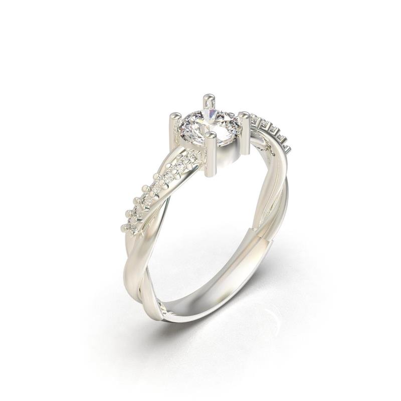 ANEL DE PRATA TORCIDO COM METADE CRAVEJADA / ALTERA COR DA PEDRA CENTRAL 5MM