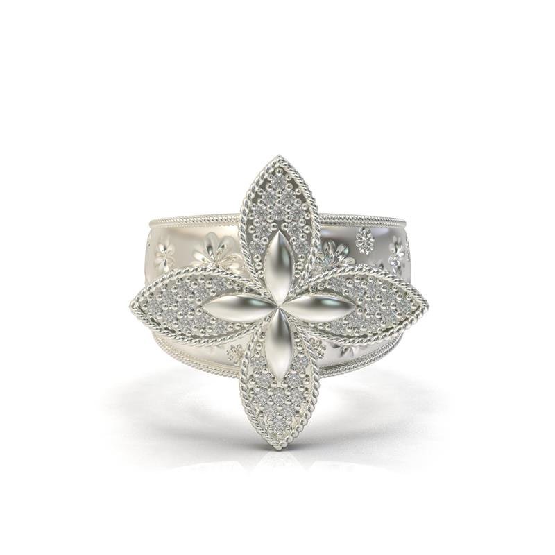 ANEL DE PRATA 925 A 950 FLOR CRAVEJADA TRABALHADA