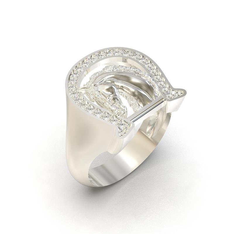 ANEL DE PRATA 925 A 950 CAVALO C/ 26 PEDRAS DE 1,30MM