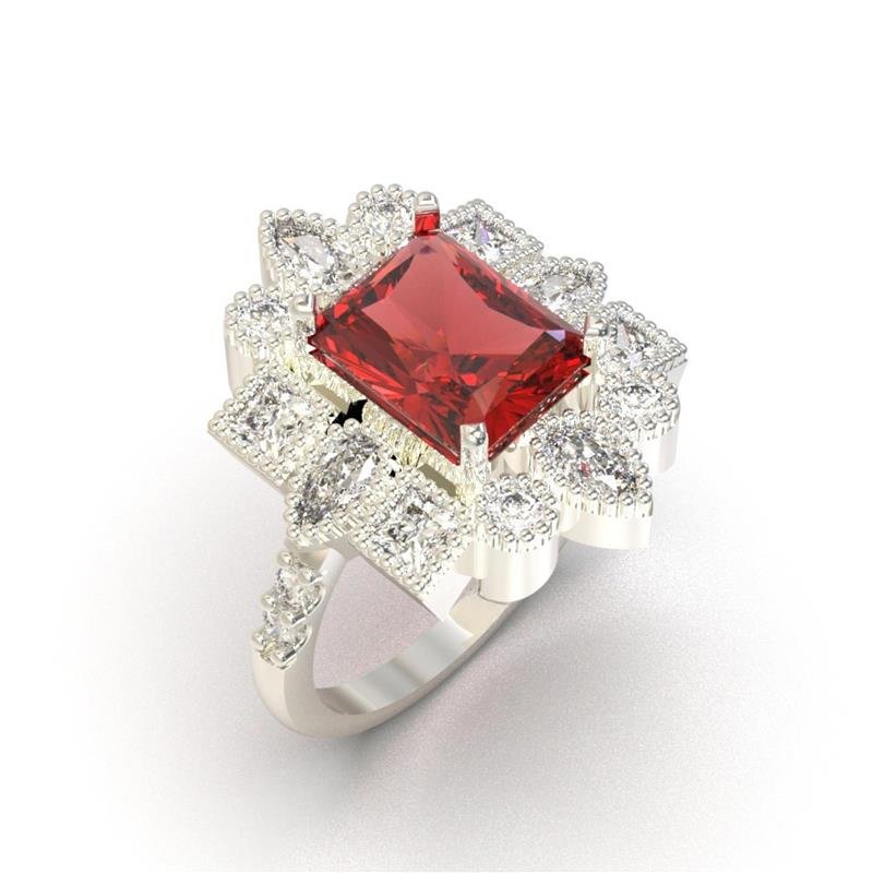 ANEL DE PRATA 925 A 950 PETALAS DE PEDRAS C/ PEDRA CENTRAL 8X10MM
