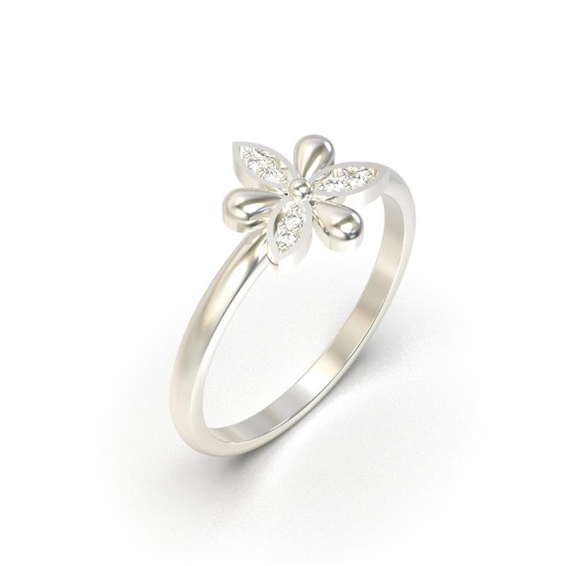 ANEL DE PRATA 925 A 950 FLOR C/ 6 PEDRAS DE 1,30MM
