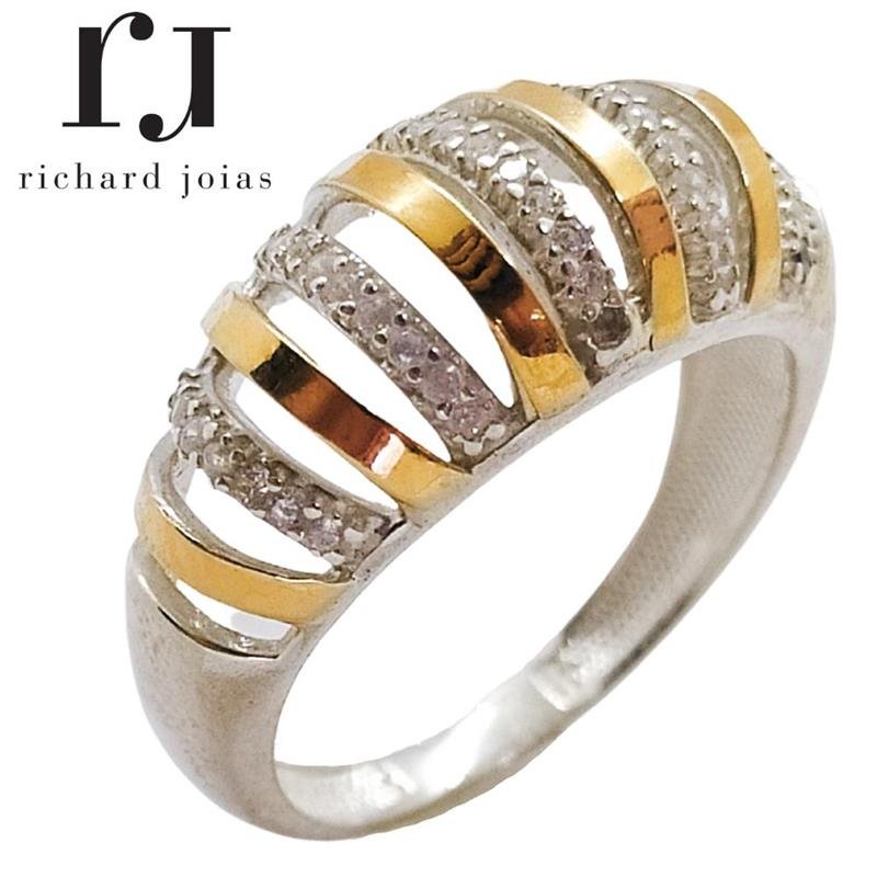 ANEL DE PRATA C/FILETE OURO 10KL E 42 PEDRAS