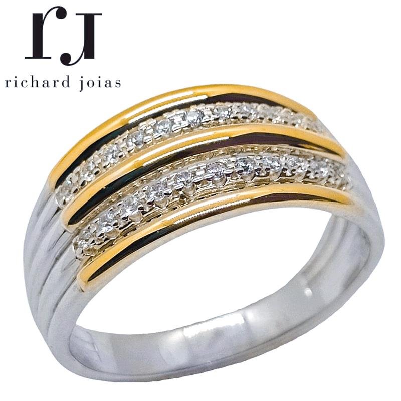 ANEL DE PRATA C/FILETE OURO 10KL CIRCULAR