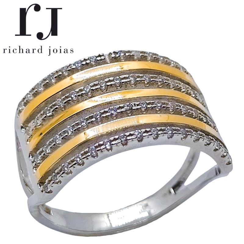 ANEL DE PRATA C/FILETE OURO 10KL QUADRADO