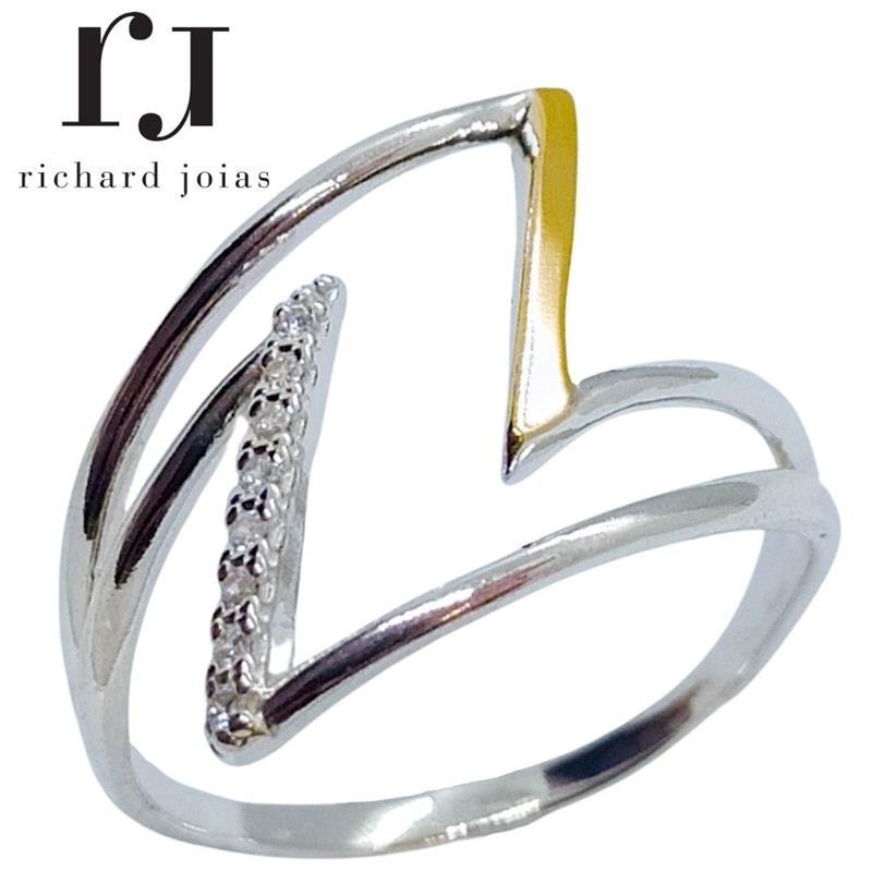 ANEL DE PRATA C/FILETE OURO 10KL C/9 PEDRAS