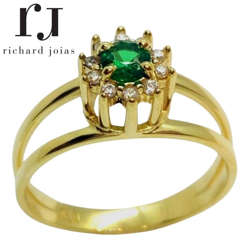 ANEL DE OURO 10KL CHUVEIRO PEDRA 4MM PESO MÉDIO 2,7