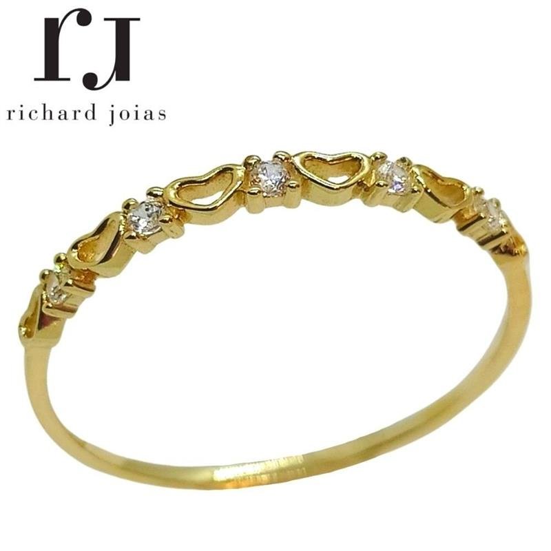 ANEL DE OURO 10KL CORAÇÃO C/ PEDRAS PESO MÉDIO 0,7 GR