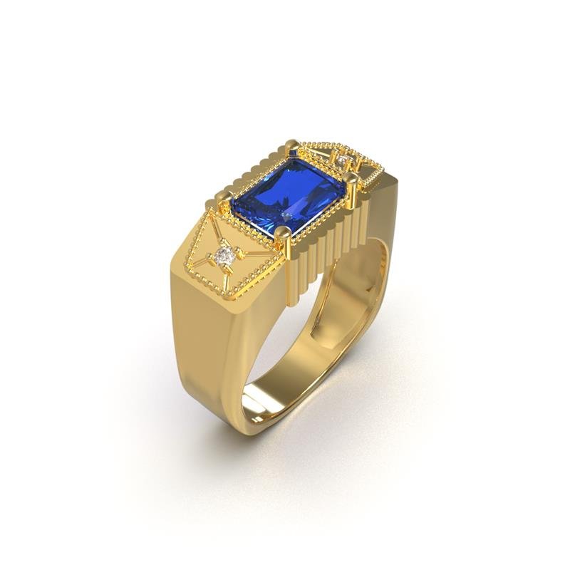 ANEL DE MOEDA MASCULINO DE PEDRA CENTRAL BAGUETE 6X8