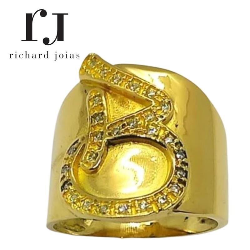 ANEL DE MOEDA LETRA B C/22 PEDRAS