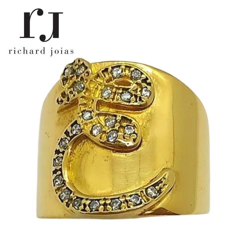 ANEL DE MOEDA LETRA E C/22 PEDRAS