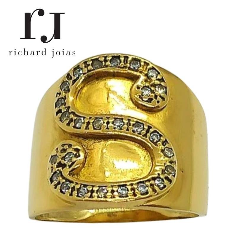 ANEL DE MOEDA LETRA S C/22 PEDRAS