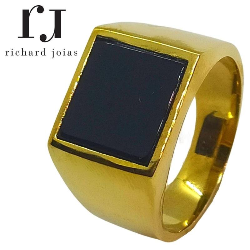 ANEL DE MOEDA QUADRADO PEDRA ONIX 12 X 12 MM