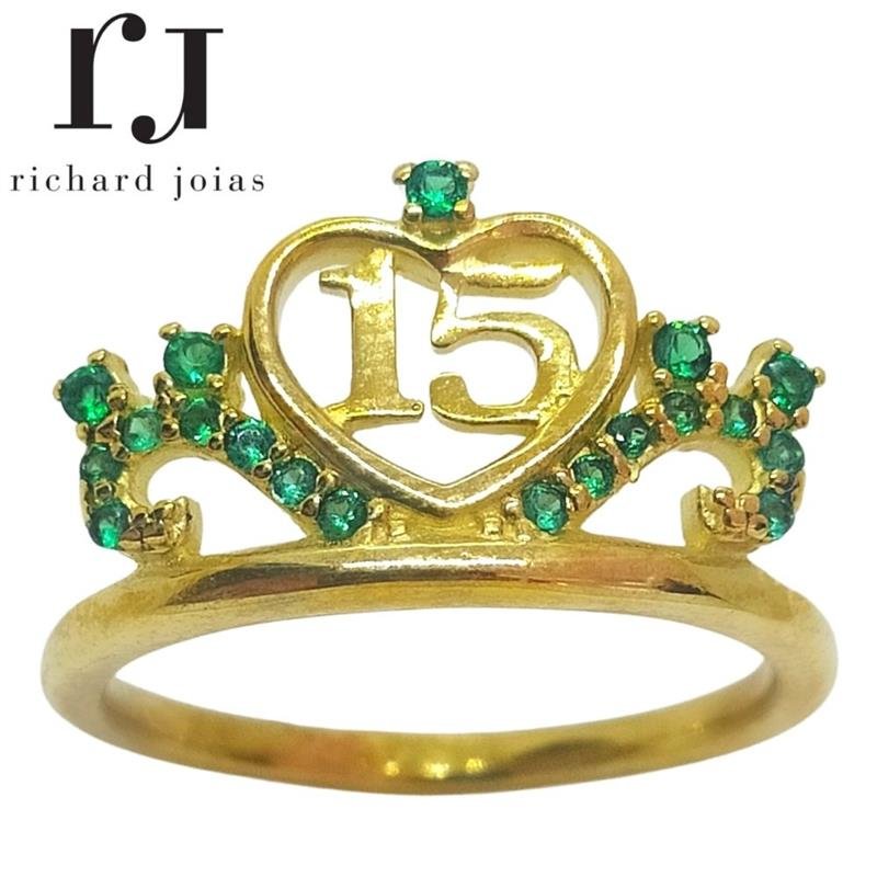 ANEL DE MOEDA DEBUTANTE C/ PEDRAS DE COR UNICA