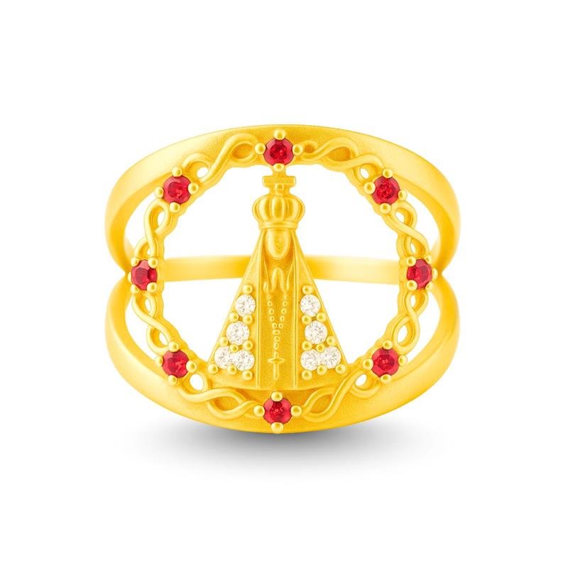 ANEL DE MOEDA NOSSA SENHORA APARECIDA-MUDA COR DAS PEDRAS LATERAIS