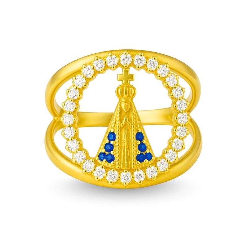 ANEL DE MOEDA NOSSA SENHORA APARECIDA C/36 PEDRAS MUDA COR DA ROUPA